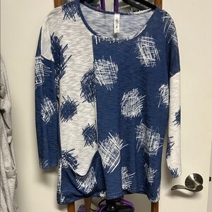 Abstract Blue and White Long Sleeve Top